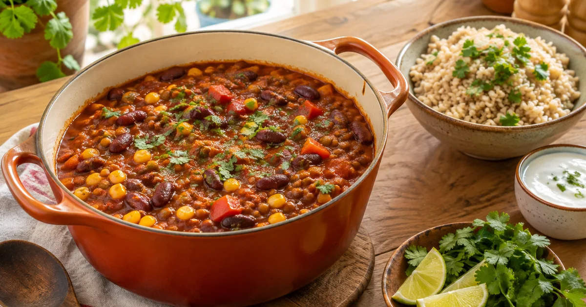 Chili sin carne : la recette végétarienne aux haricots rouges et lentilles