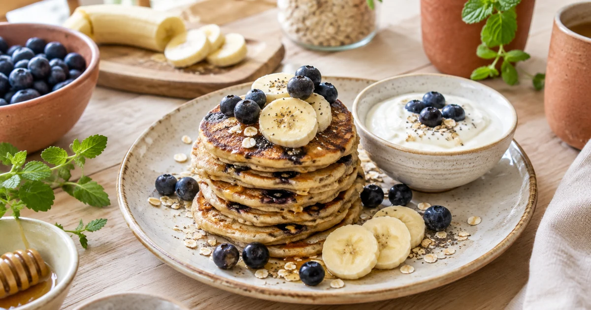 Pancakes healthy à la banane et à l&rsquo;avoine (sans sucre ajouté)